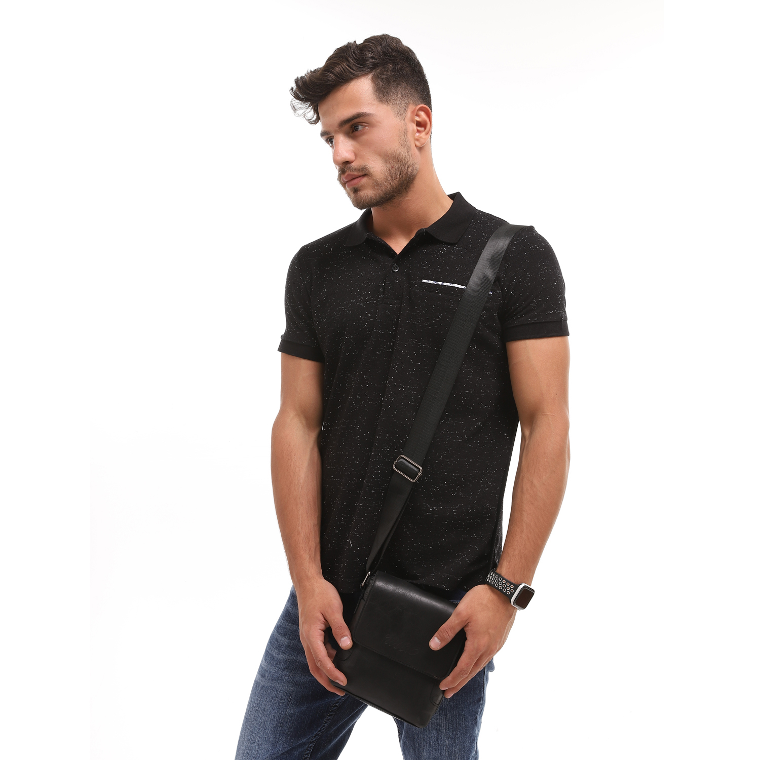 حقيبة كروس جلد صغيرة للرجال أسود 1105