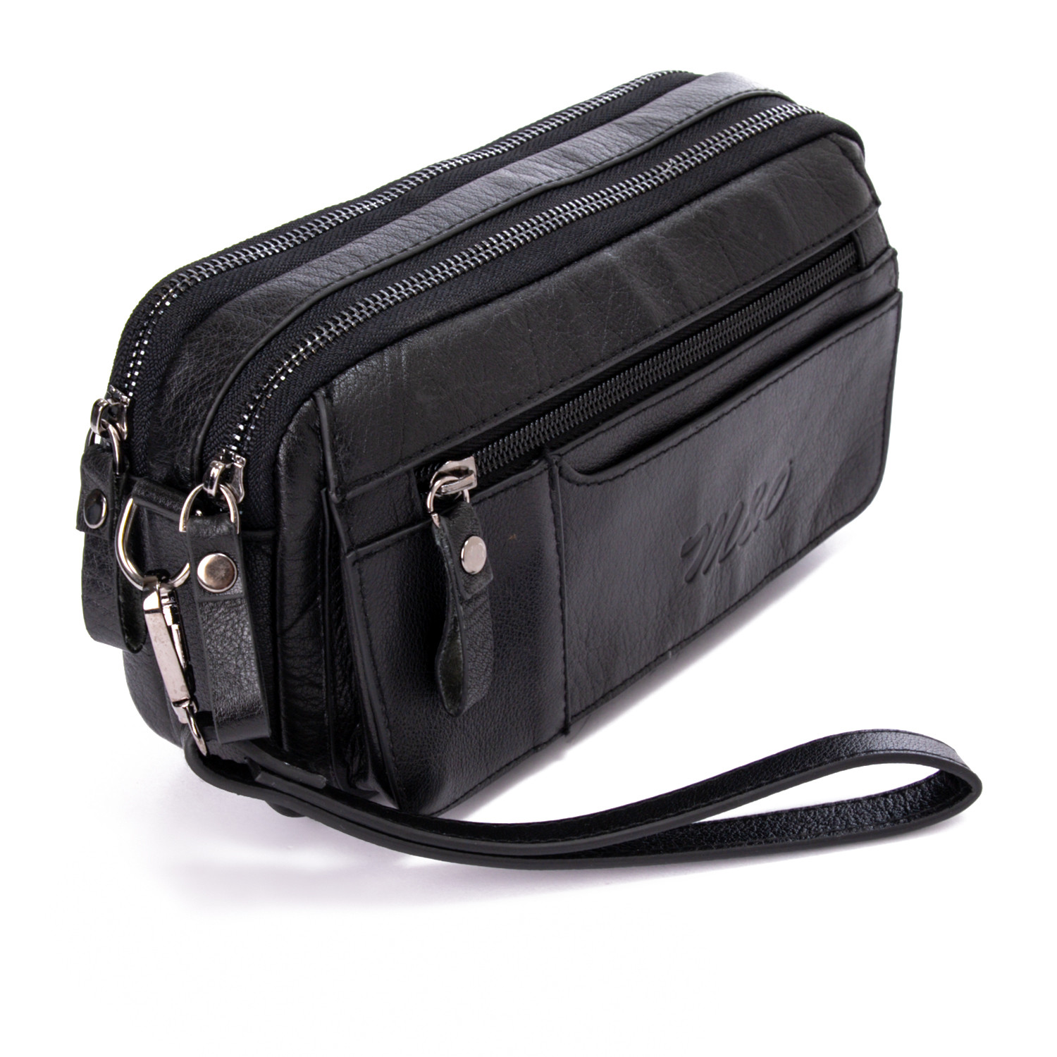 M&O Patterned Zipper Wristlet Men Bag - Black 1025
