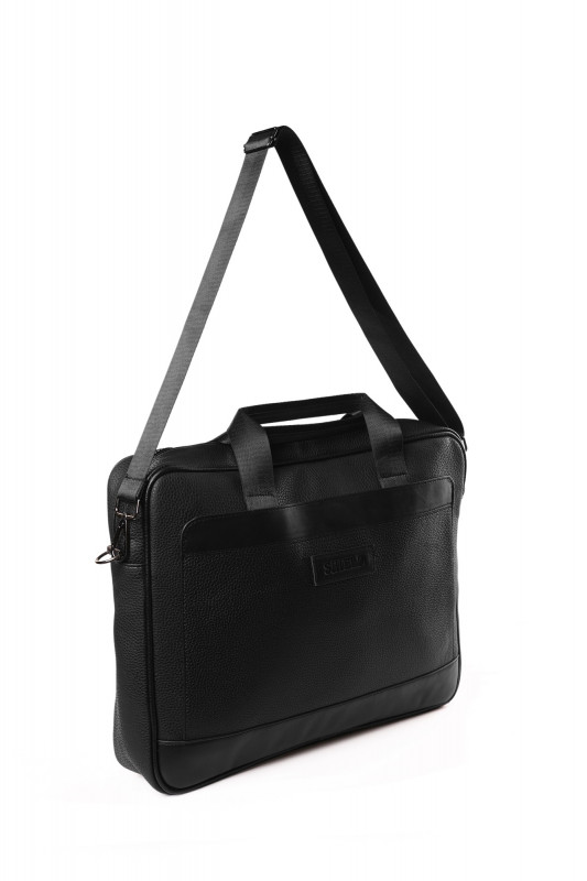 Shield High-quality faux leather laptop bag, business bag with adjustable shoulder strap - Black